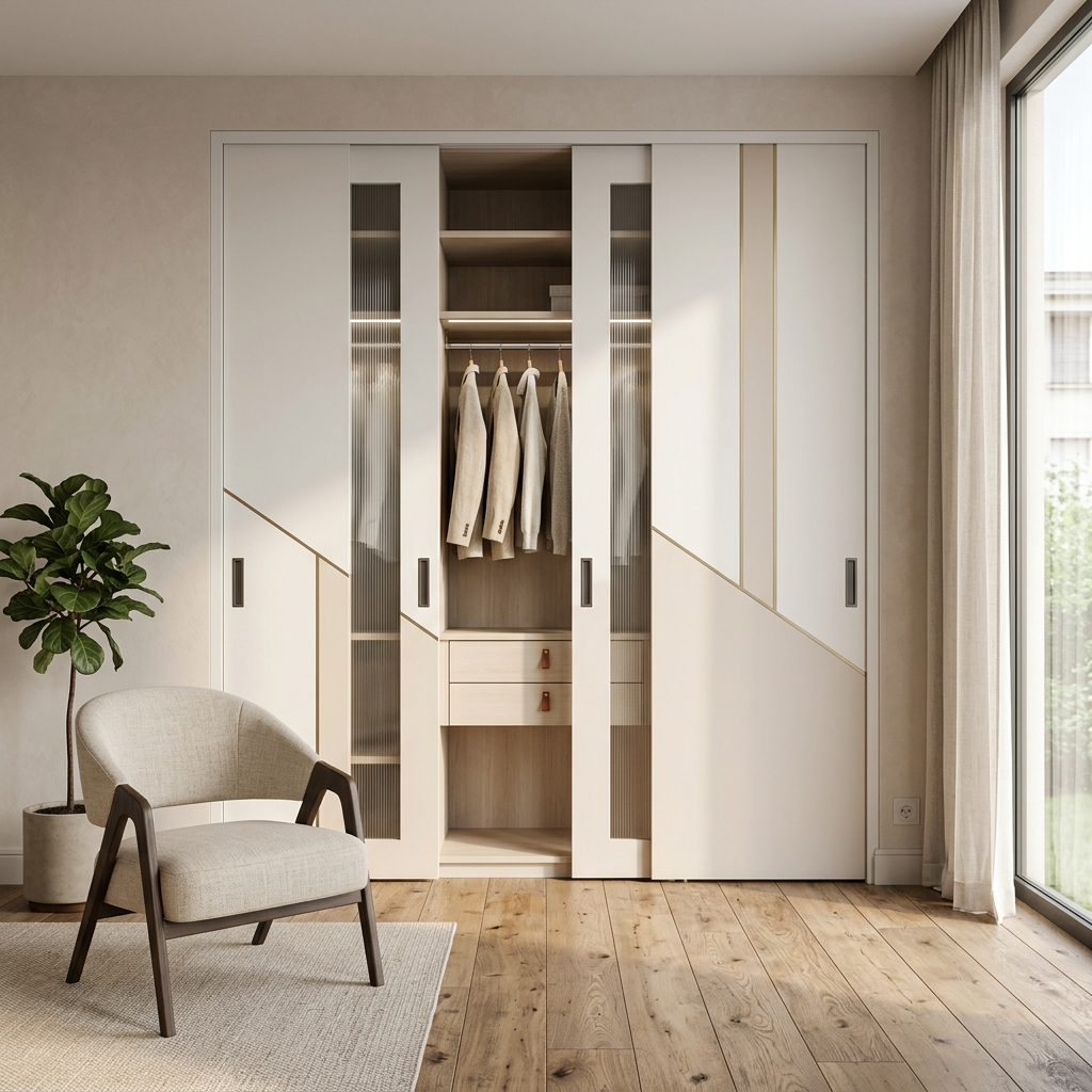 Современный встроенный шкаф-купе до потолка